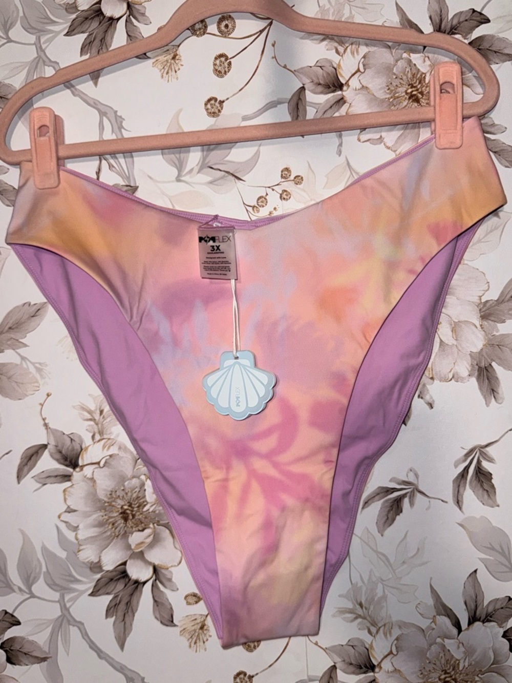 POPFLEX Tie-Dye Pastel High-Cut Bikini Bottoms - Pink, Yellow,‎ Purple
